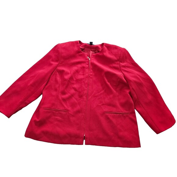 Karen Scott Women's Red Zip-Front Blazer Jacket, 20W, Classic Polyester Design - Picture 1 of 8